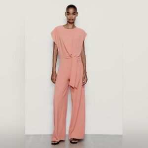 Zara Flowy Knotted Peach Jumpsuit NWOT Size Small